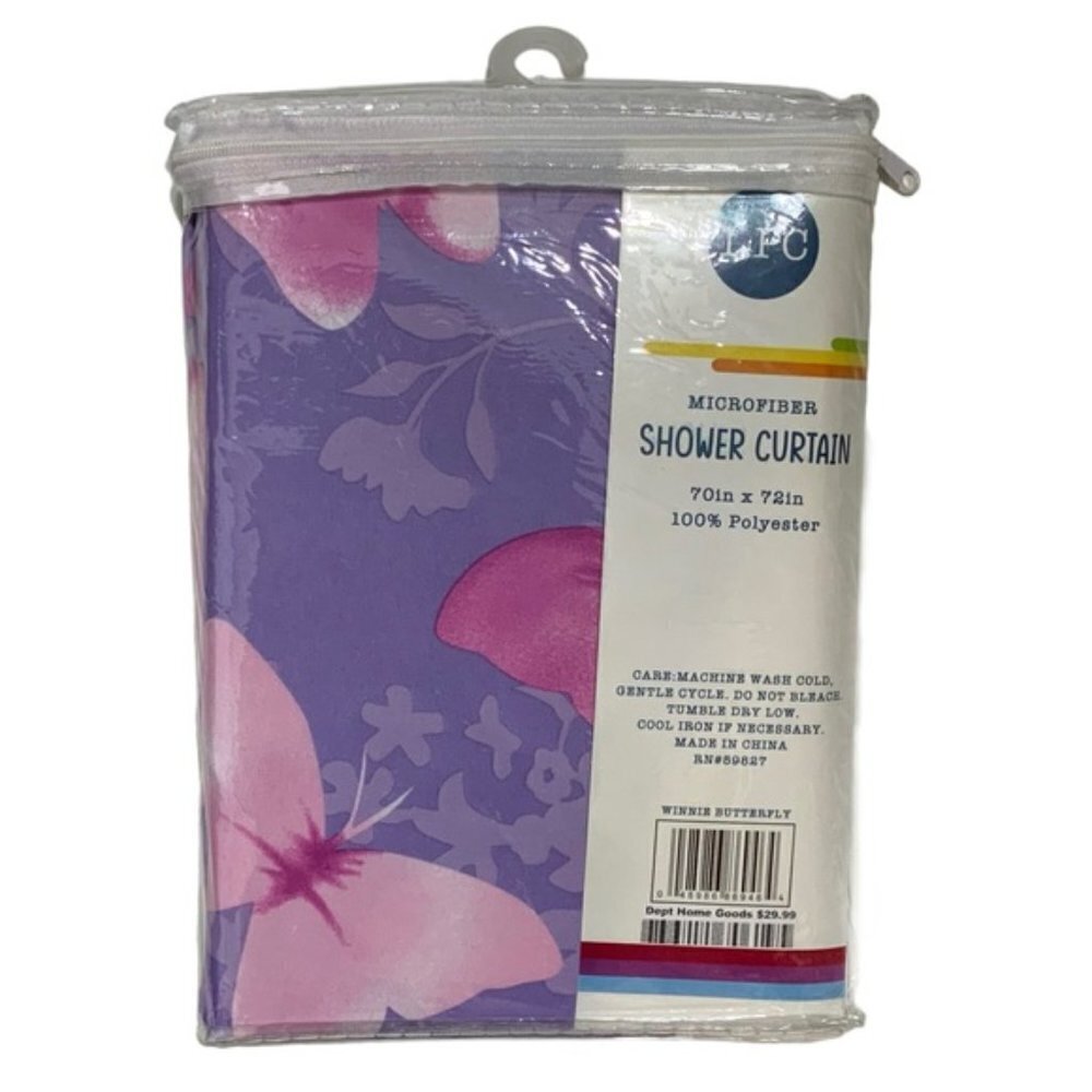 Matt & Maddie Butterfly Fabric Shower Curtain Floral 70 x 72 Inch Pink Purple - Picture 7 of 14